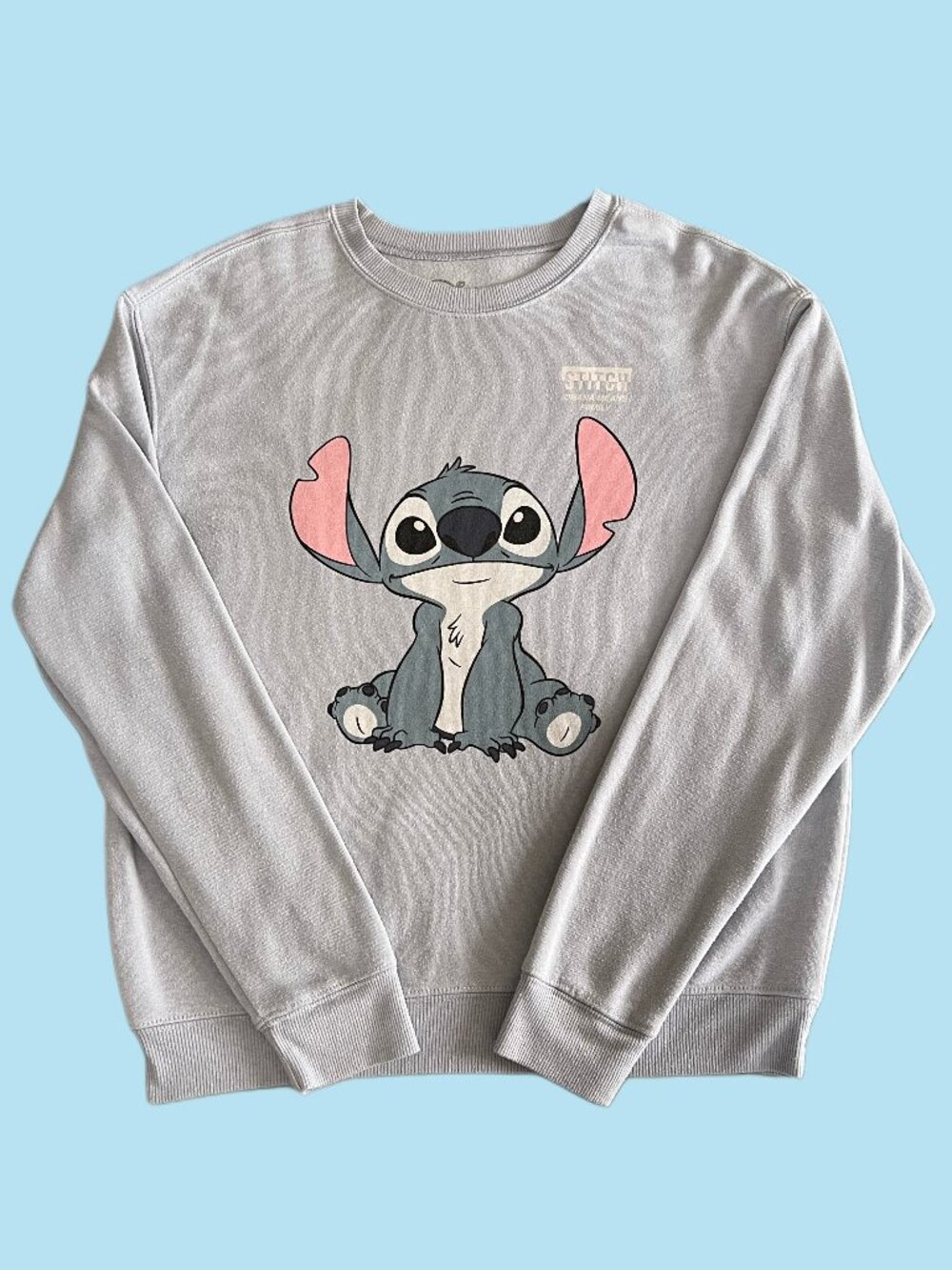 Disney Stitch Graphic Sweatshirt Light-Blue Crewneck Size M Ohana
